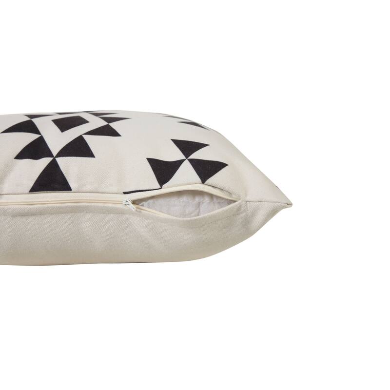 20" Black and Cream Geometric Square Outdoor Patio Throw Pillow