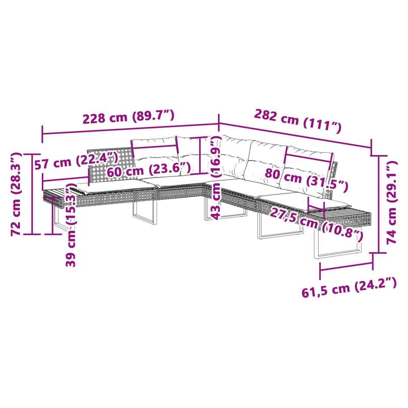 vidaXL 2 Piece Patio Sofa Set with Cushions Outdoor Poly Rattan and Acacia - 111.0 x 89.8 x 29.1