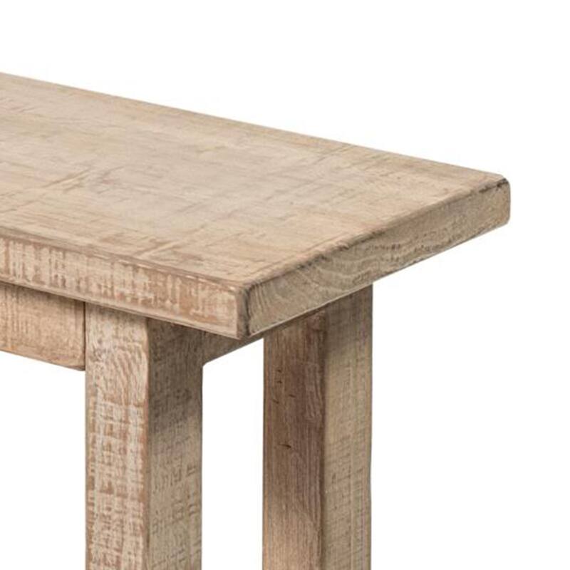 Fini Dining Bench, 64 Inch Pine Wood Frame, Sled Base, Whitewash Brown