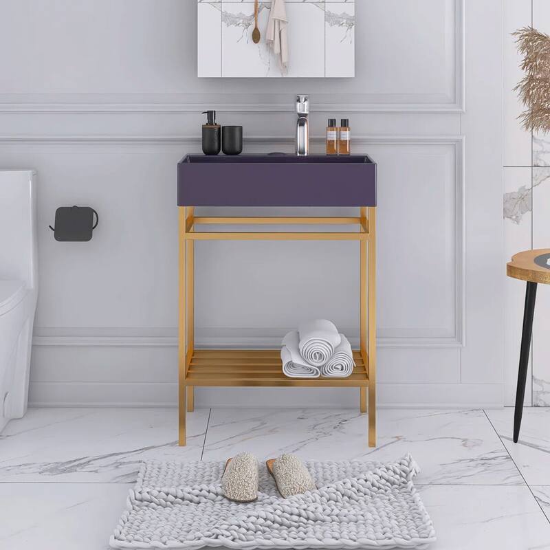 24" Freestanding Bathroom Vanity with Ceramic Sink - 23.62'' x13.98'' x 33.46'' - Gold and Purple