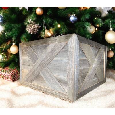 HomeRoots 23" Gray Distressed Wood Christmas Tree Collar - 22.5' X '14.5' X '0.5