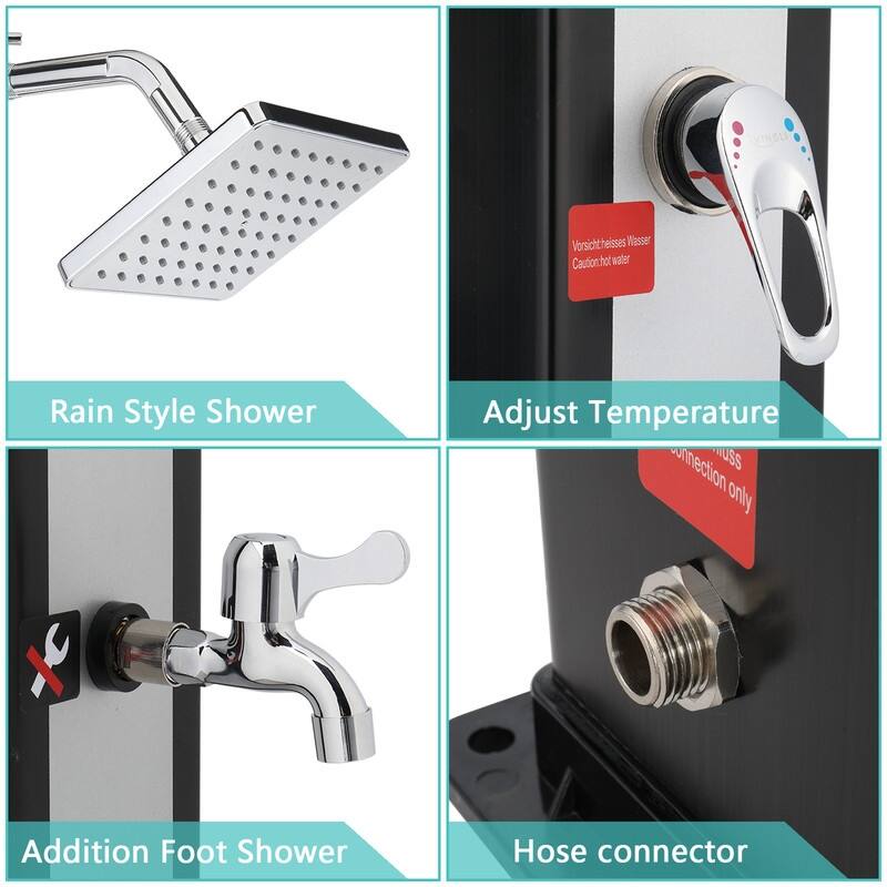 VINGLI Solar Heated Shower with Shower Head, Handhold/Foot Shower Tap for Outdoor Backyard Poolside Beach Pool Spa