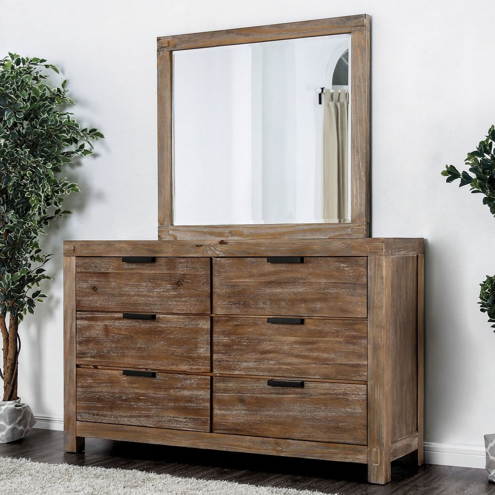 Werr Rustic Oak 2-piece 6-Drawer Dresser and Mirror Set by Furniture of America