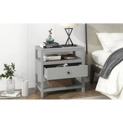Modern Wooden Nightstand with Drawer and Shelf