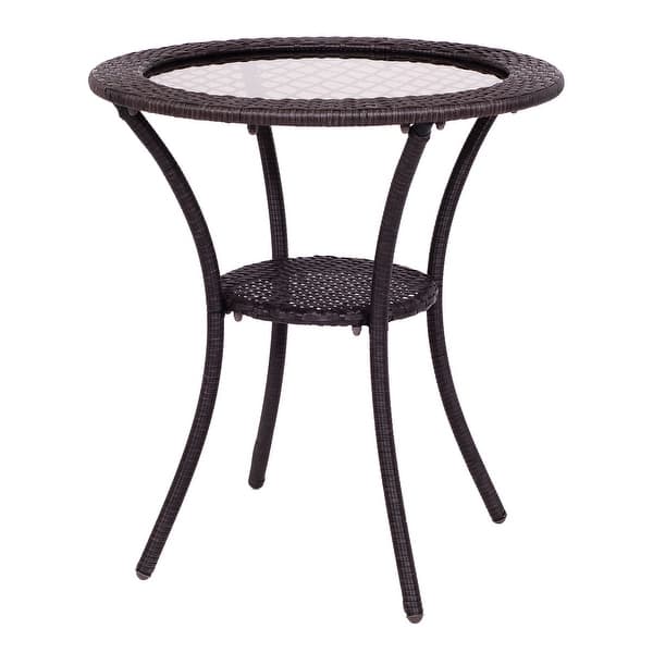 Costway Round Rattan Wicker Coffee Table Glass Top Steel Frame Patio On Sale Overstock 16680259