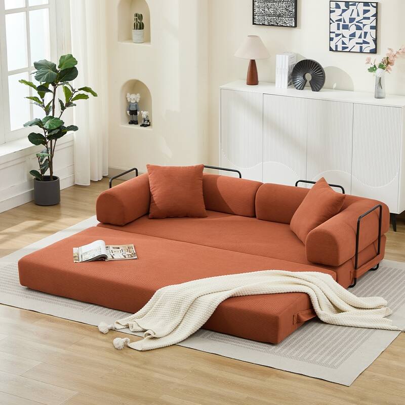 Folding Upholstered Sofa Bed, 78.5" Convertible Sleeper Sofa Bed with 2 Pillows, Fold Out Loveseat Couch, Futon Couch