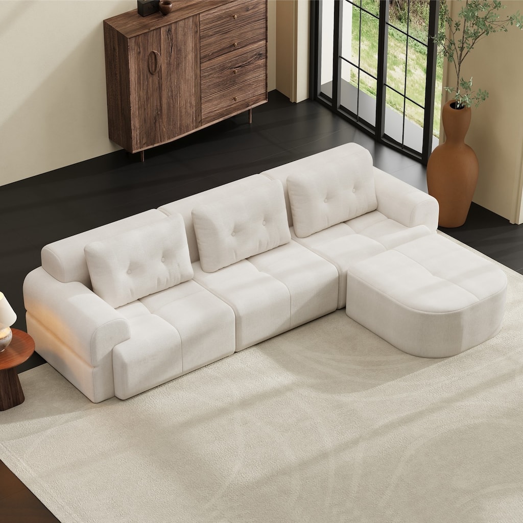 110.23" L-Shaped Chenille Sectional Sofa with Movable Ottoman