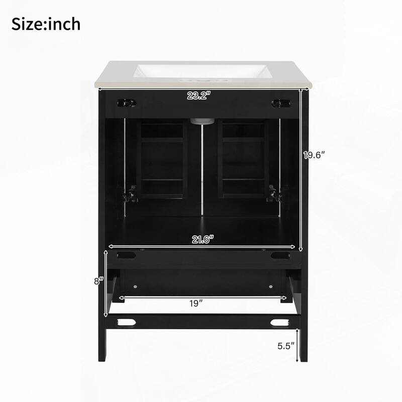 bathroom vanity with integrated undermount basin and a storage cabinet featuring 2 doors and 1 drawer