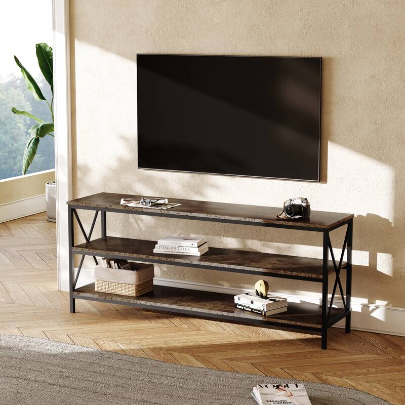Industrial 57.8-Inch Wide Wood TV Stand Media Console