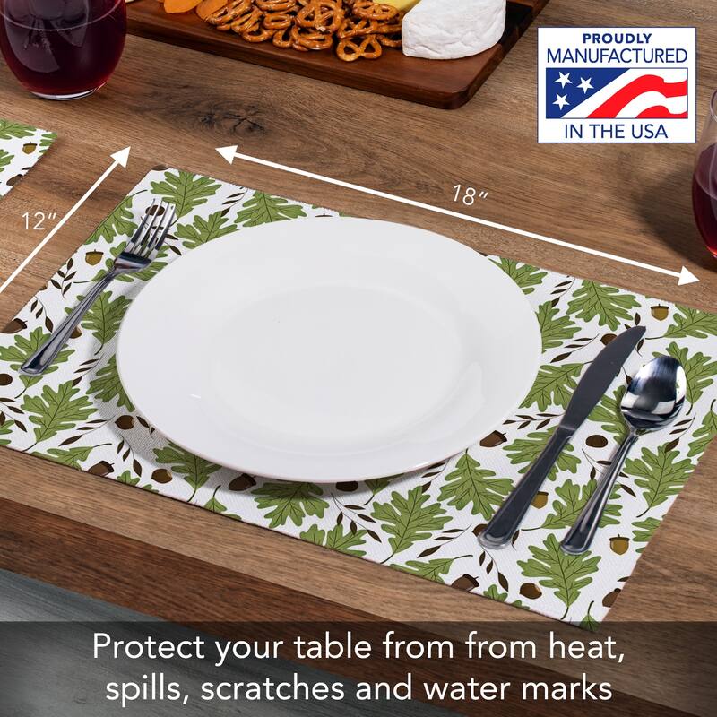 Oak Leaves 4-Pack Poly-Cotton Blend Placemats Manufactured in The USA Machine Washable Dryer Safe