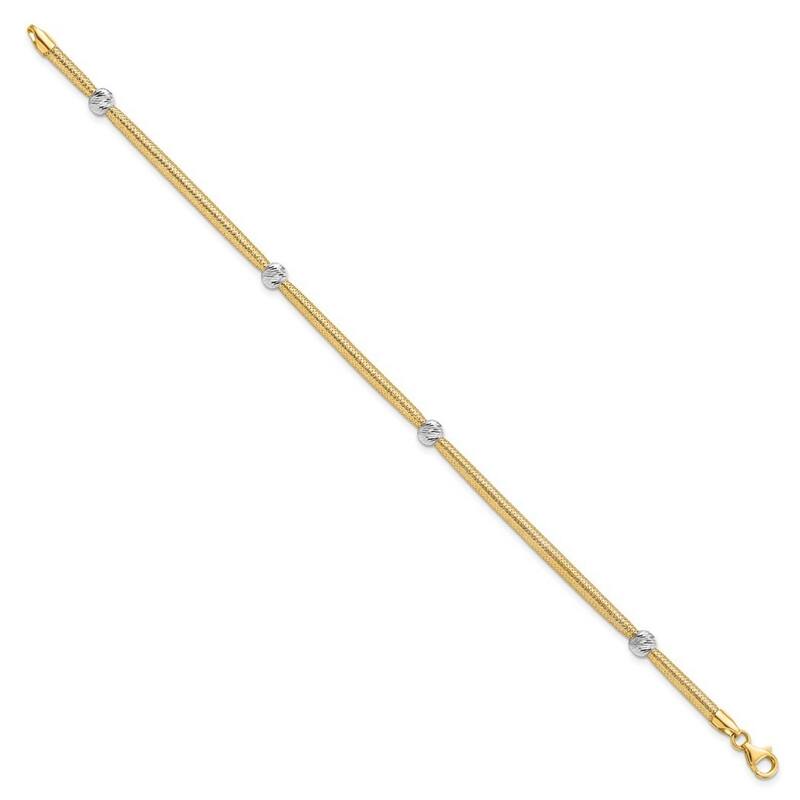 Curata 3.22mm 14k Two tone Gold Polished Sparkle Cut Mesh Bracelet 7.5 Inch