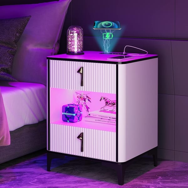 RGB LED Nightstand with Wireless Charging Station and 20 Color Dimmable