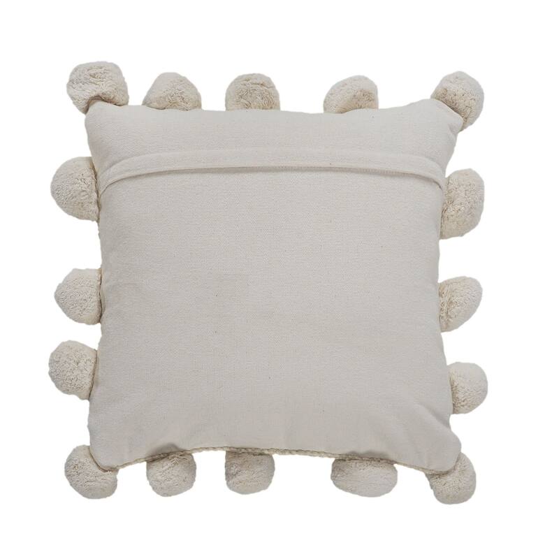 20" Brown and White Pom Pom Border Square Throw Pillow