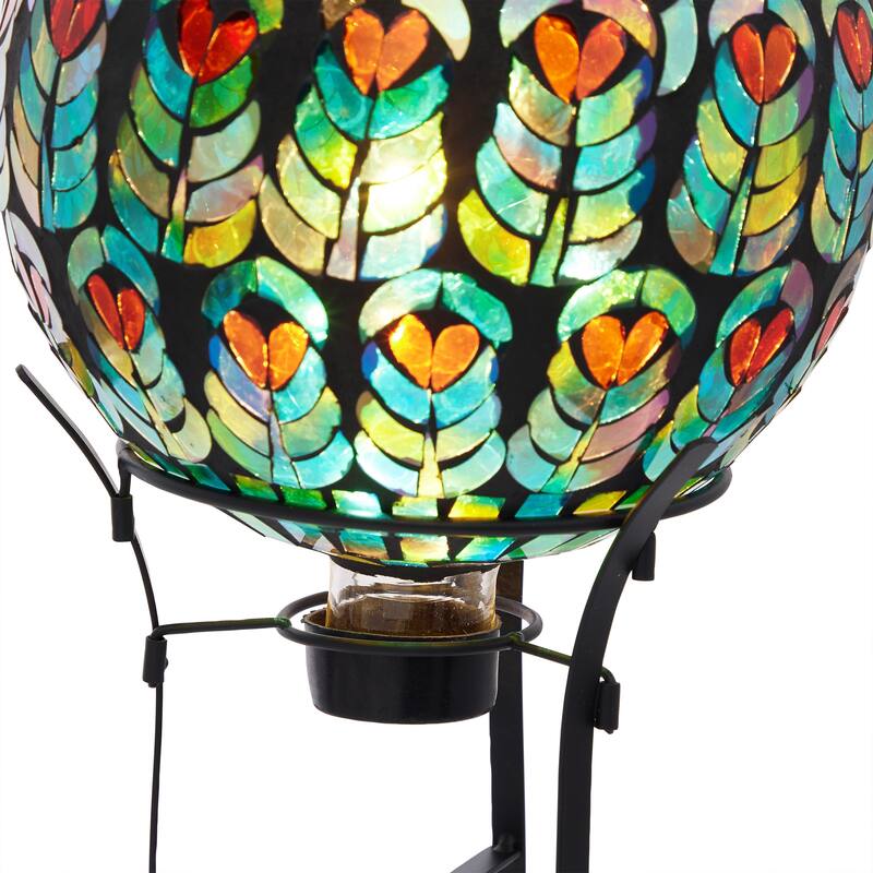 Solar 10" Peacock Feather Mosaic Gazing Globe w/Metal Stand