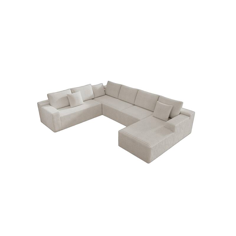 Roomfitters 131.9" Modular Sectional Sofa, 4-Piece Compressed Cloud Couch, No Assembly Required, Plush Corduroy, White