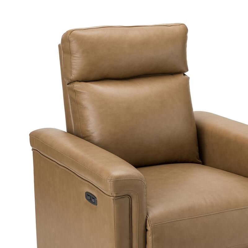 Alicia 34.65" Wide Contemporary Classic Genuine Leather Power Recliner With USB Port