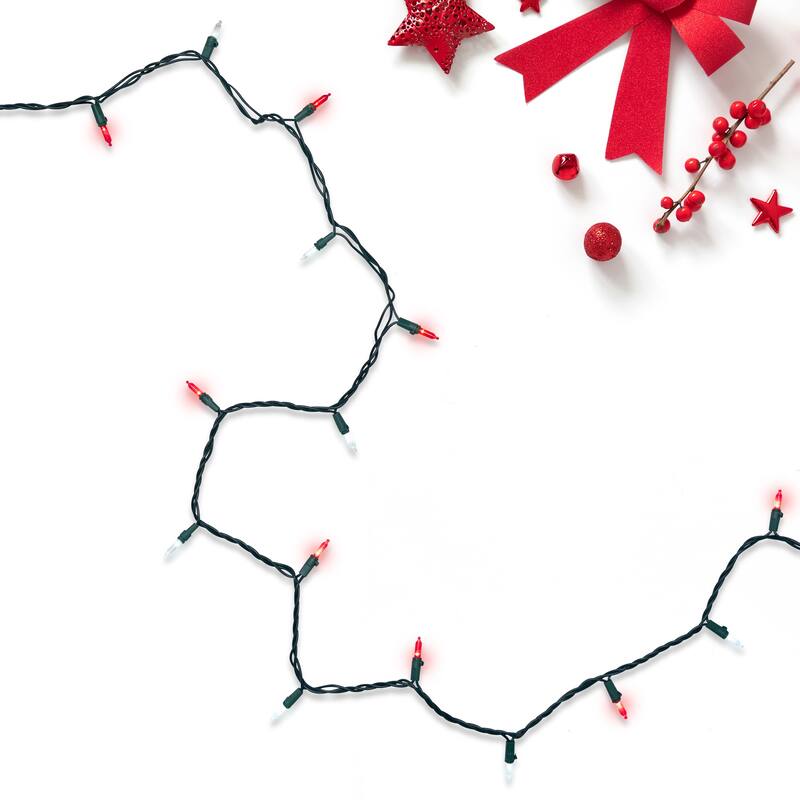 100-Count Red and White LED Mini Christmas Lights Set 33 ft Green Wire - 33'