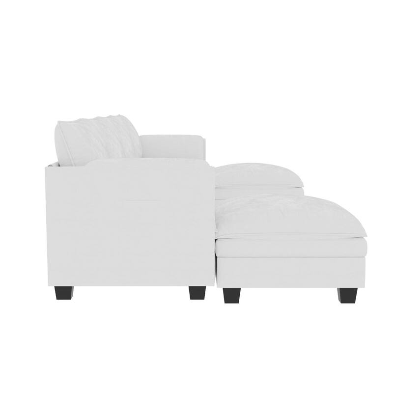 U-Shaped Sectional Sofa with Movable Ottoman, Oversized Fabric Upholstered 6 Seater Sofa, Deep Seat Sofa with Side Pockets