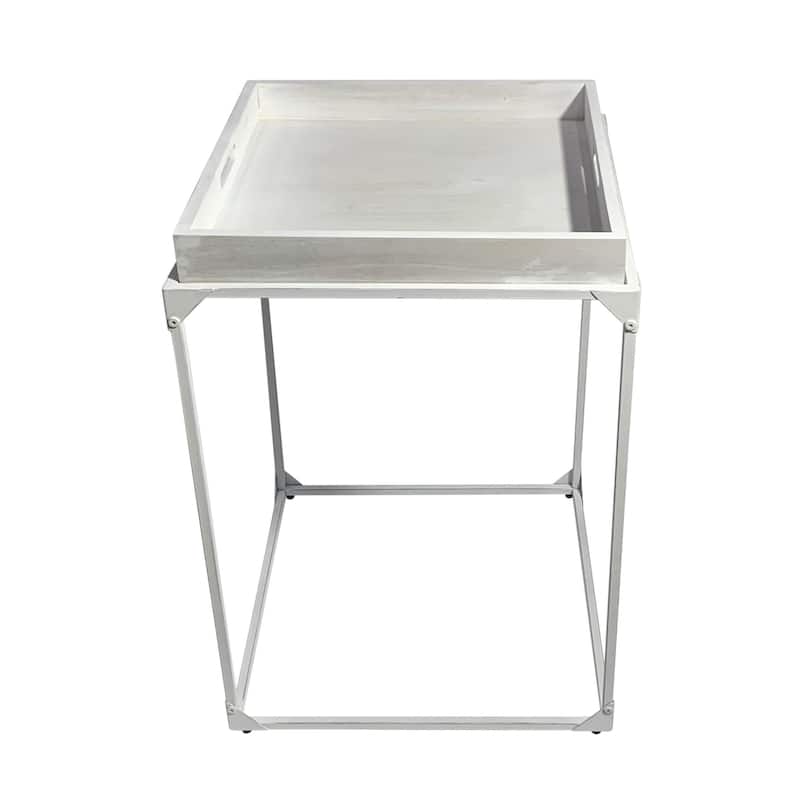 HomeRoots 29" White Solid Wood and Iron Square Tray Style End Table - 20 in. x 28.5 in. x 20 in.