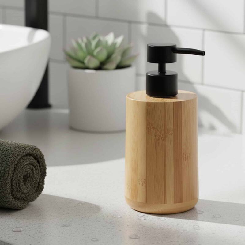 5-Piece Bathroom Accessory Set Bamboo Natural Decor - Soap Dispenser Only
