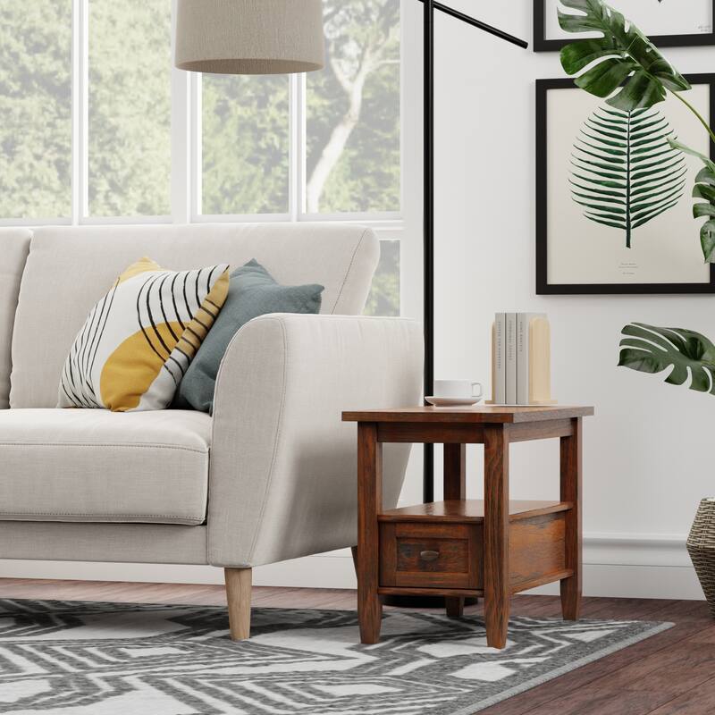 WYNDENHALL Norfolk SOLID WOOD 14 inch Wide Rectangle Transitional Narrow Side Table - 14 Inches wide - Distressed Charcoal Brown