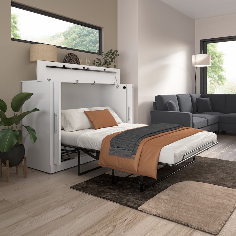Pur 69W Full Cabinet Bed with Mattress in Bark Gray by Bestar - White