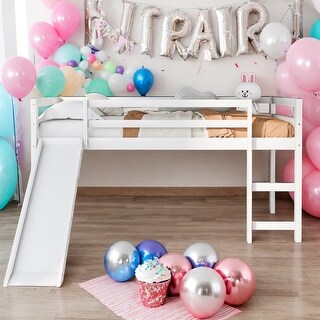 Twin Size Multifunctional Design Loft Bed with Slide and Solid Wood For Bedroom,Dorm,Kids