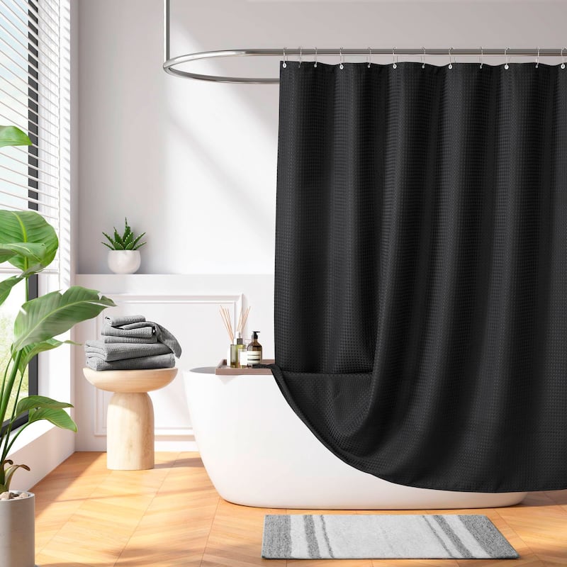 Madison Park Arbor Waffle Waffle Shower Curtain - 72x72" - Black
