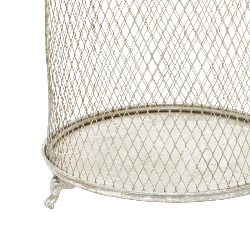 Metal Bird Cage Style Cloche Decorative Candle Lantern with Elevated Stand - Set of 2 Silver - Roche River Decor