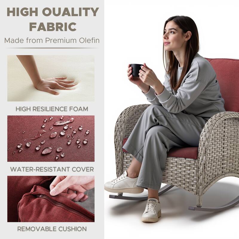 Outdoor Rocking Chair with Side Table Grey-Red - Grey