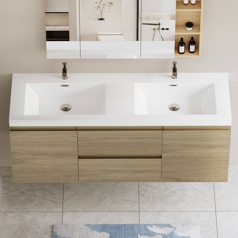 Plywood Floating Bathroom Vanity with Integrated Resin Sink