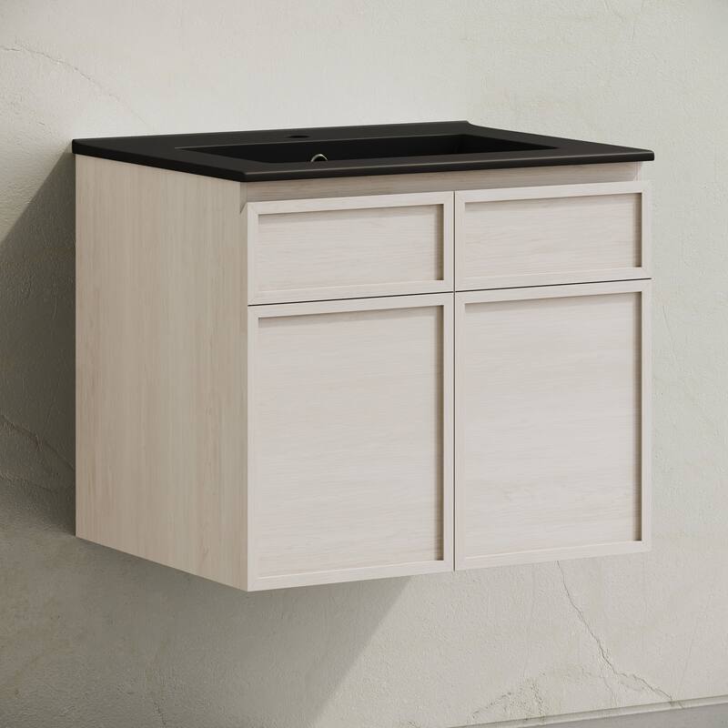 St. Tropez 24" Wall-Mounted Bathroom Vanity In White Oak With Black Sink Top - 24