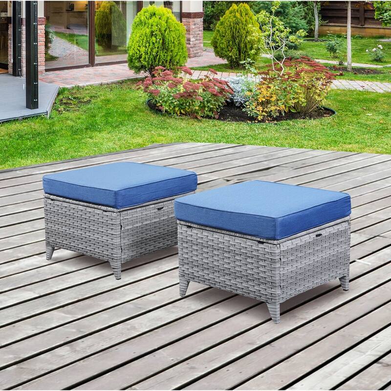 Gymojoy Outdoor Durable Wicker Ottomans with Olefin Cushions