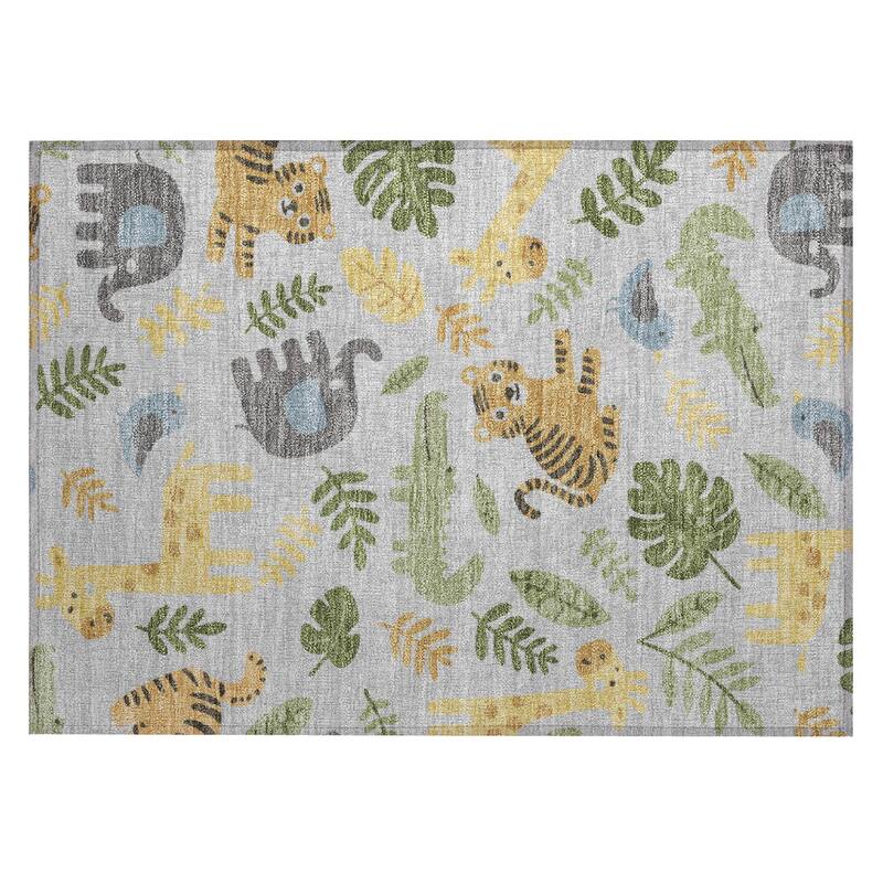 Machine Washable Indoor/ Outdoor Whimsy Safari Animals Chantille Rug
