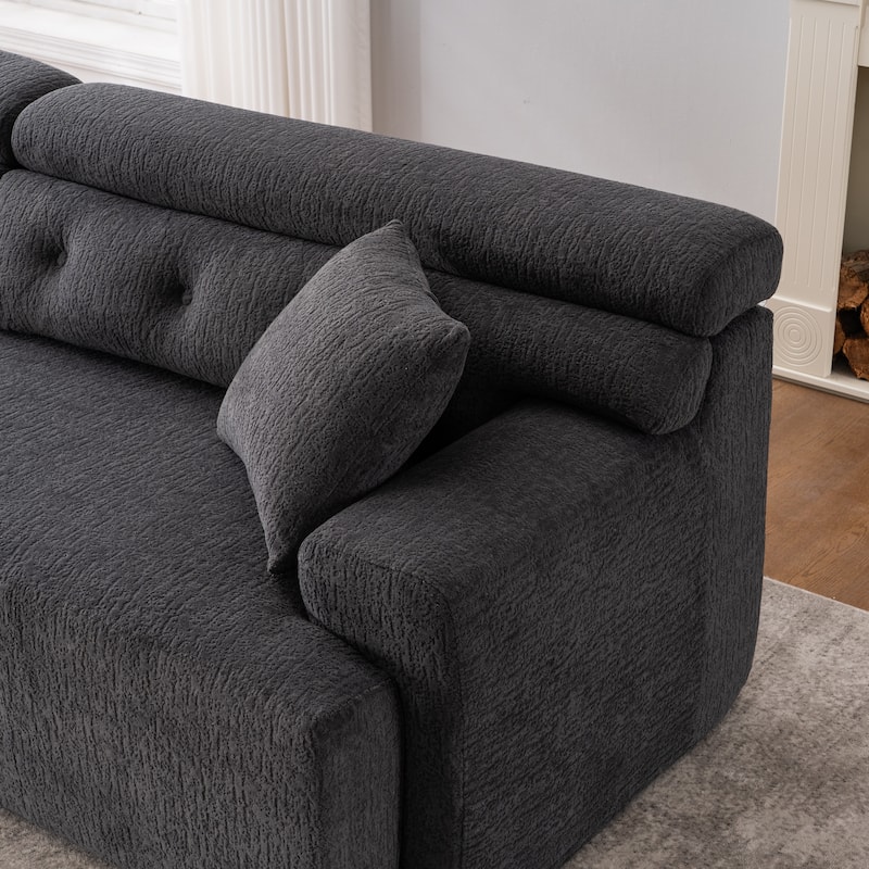 Chenille Fabric 4 Seater Sectional Sofa, Full Sponge Compression Sofa, Upholstered Sofa with Armrests & 2 Pillows