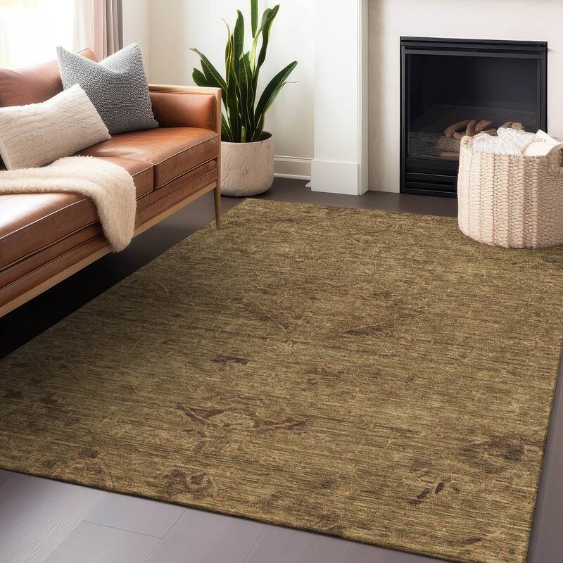 Machine Washable Indoor/ Outdoor Vintage Traditional Chantille Rug - Brown - 9' x 12'