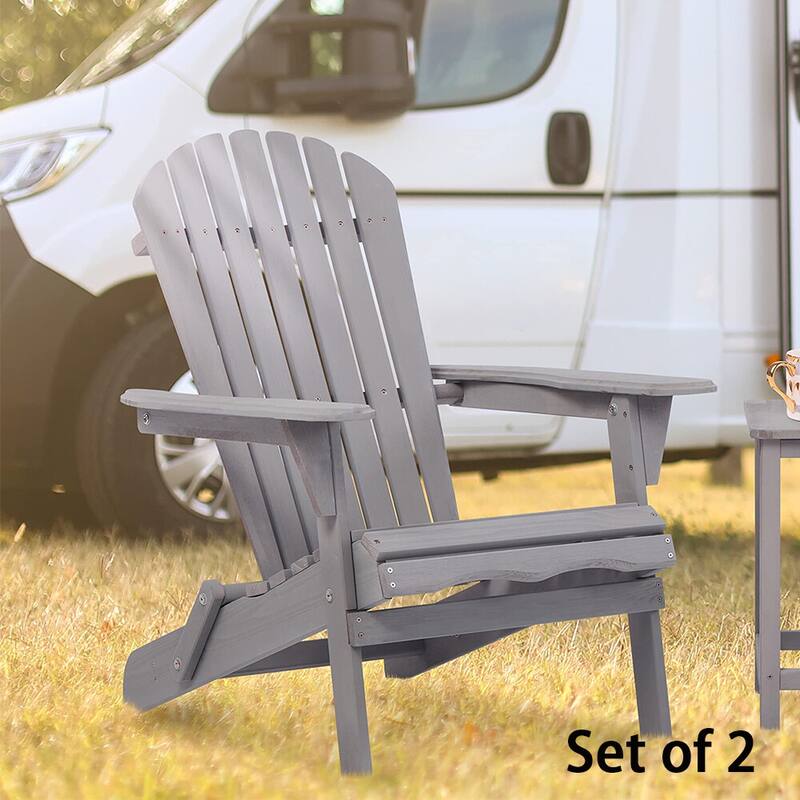 Wood Folding Adirondack Chair Set of 2, Lounge Chair for Outdoor - 31"D x 28"W x 36"H