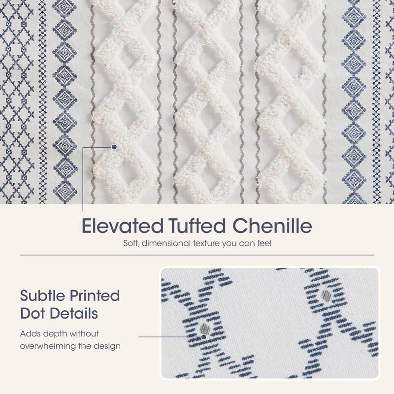 INK+IVY Imani Cotton Printed Shower Curtain with Chenille