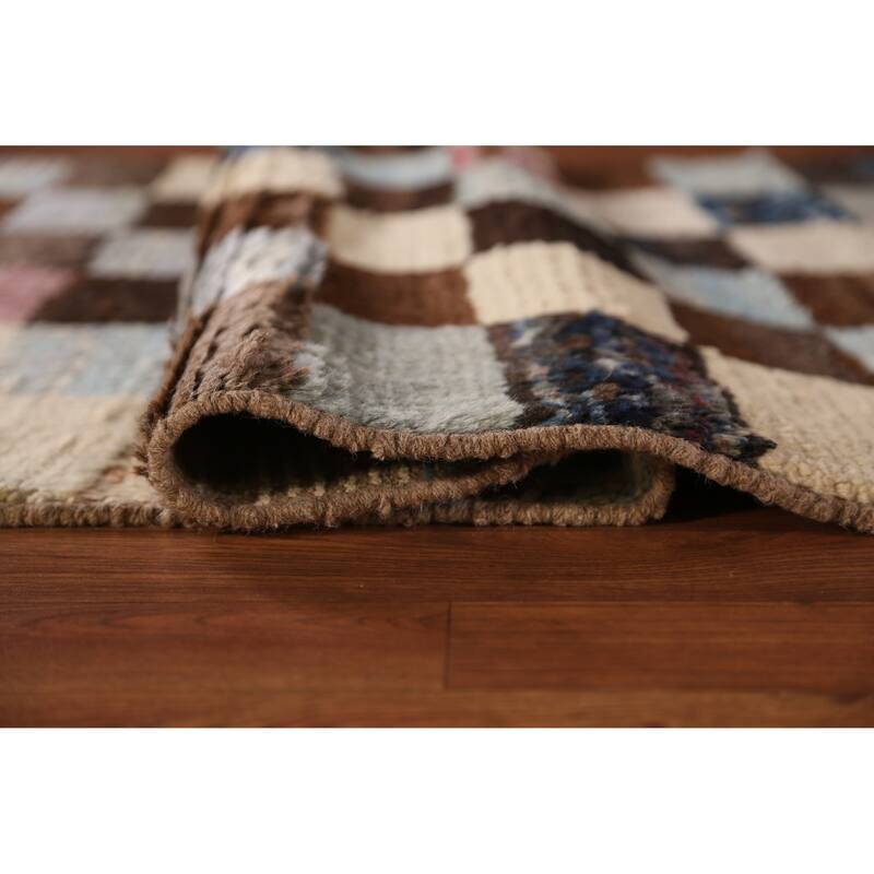 Checkered Moroccan Oriental Runner Rug Hand-Knotted Wool Carpet - 3'2" x 9'8"