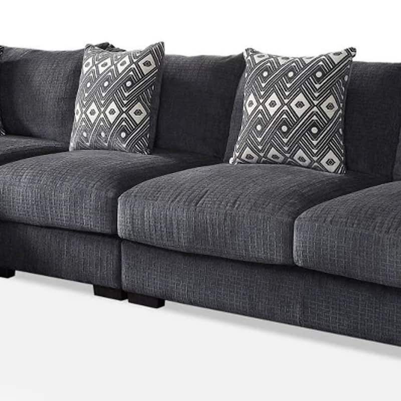 L Shaped Sectional with T Cushioned Seat, Large, Gray