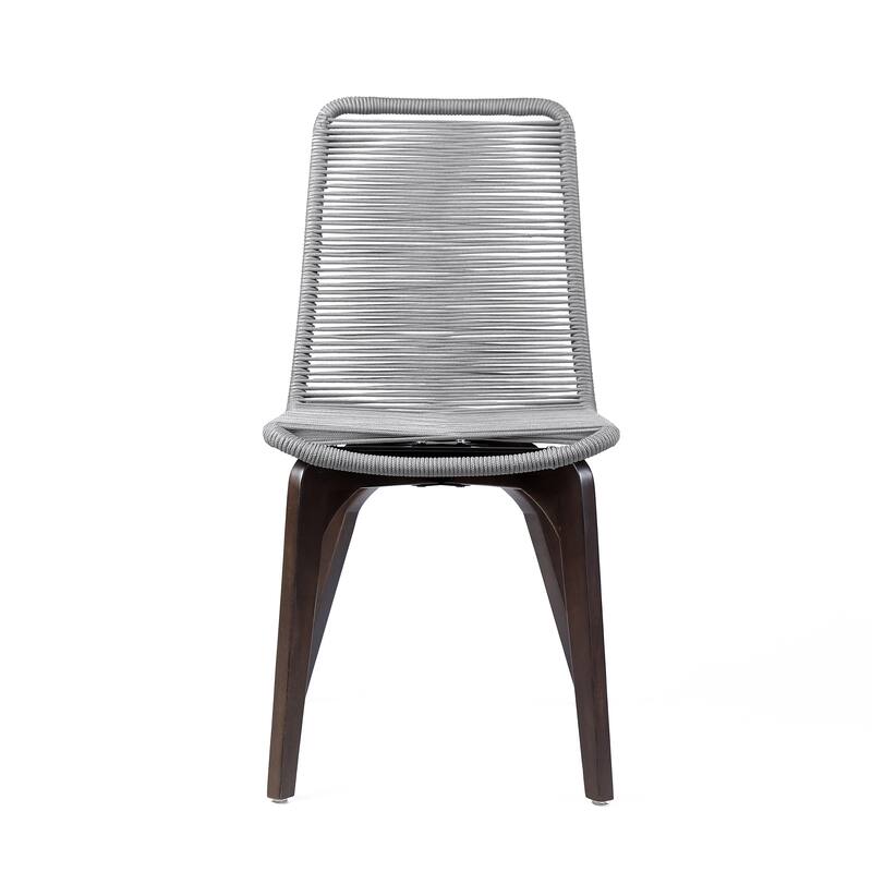 Island Modern Bohemian Solid Eucalyptus Wood and Woven Rope Outdoor Dining Chairs - Set of 2