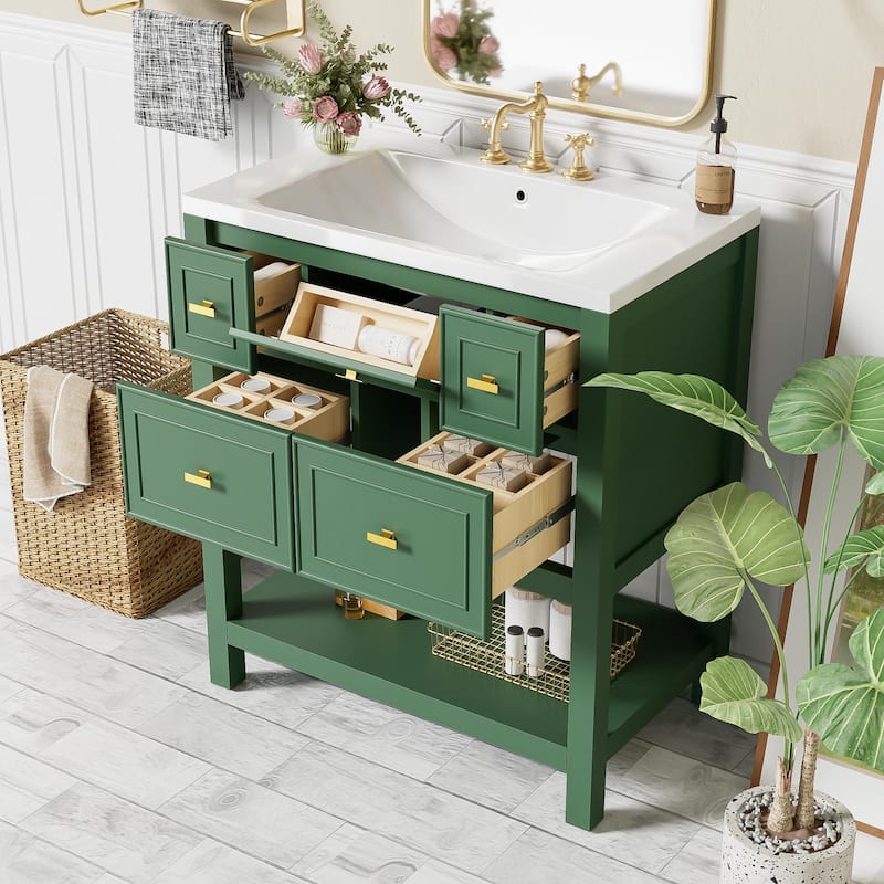 Bathroom Storage Cabinet with Resin Sink Combo,with 5 Drawers