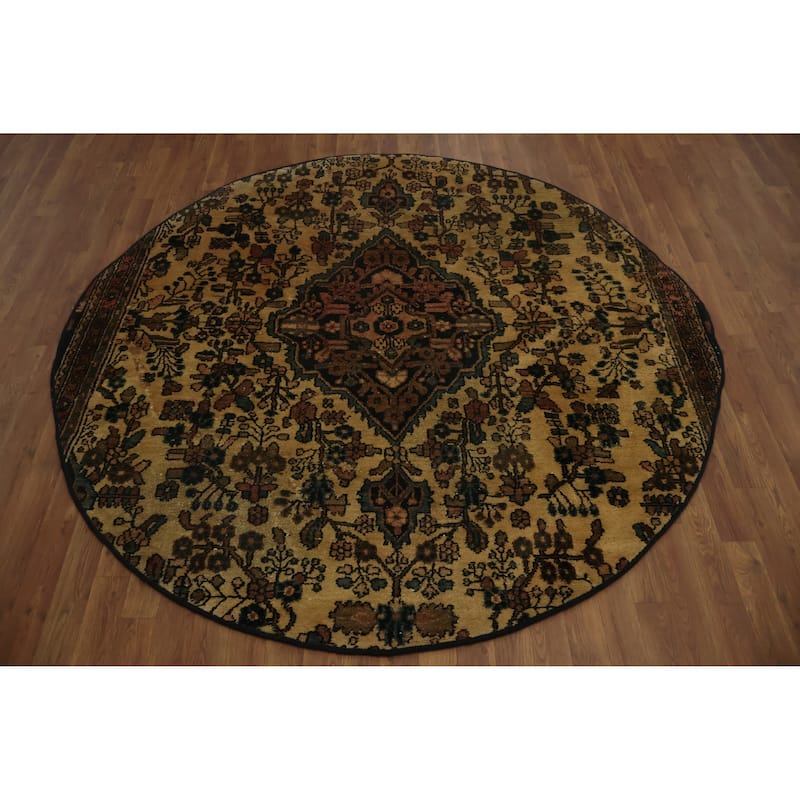 Hand Knotted Oriental 100% Wool Carpet Traditional Floral Beige & Ivories Hamedan Area Rug - 6' 7'' X 6' 6''