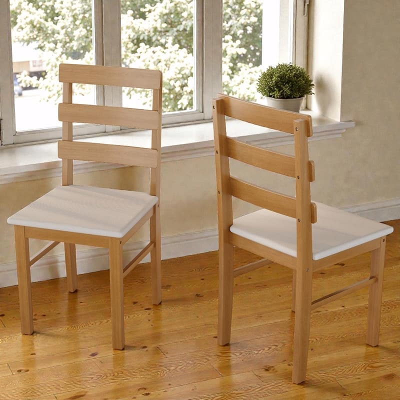 Scandinavian Wooden Dining Chairs with Three Horizontal Back, Upholstered Seat Dining Chairs, Set of 2 - Teak