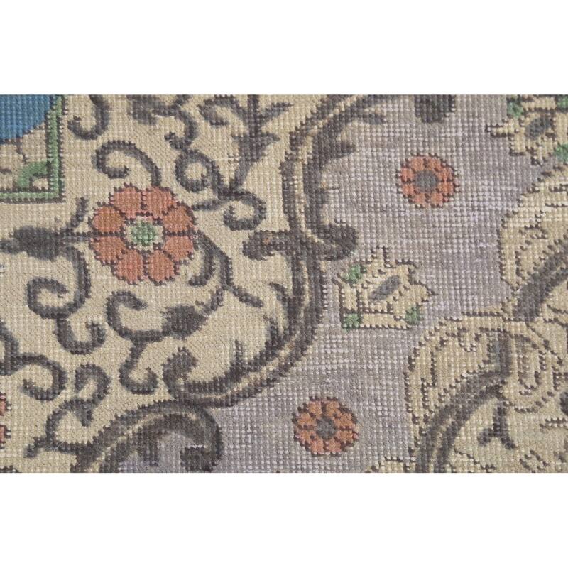 Distressed Blue Tabriz Persian Vintage Rug Hand-Knotted Wool Carpet - 6'10"x 10'8"