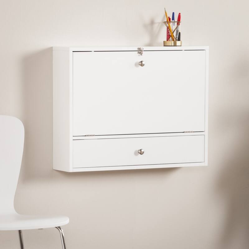 Wood Floating Foldable Desk with Shelves, Drawer and Cork Board Wall Mounted