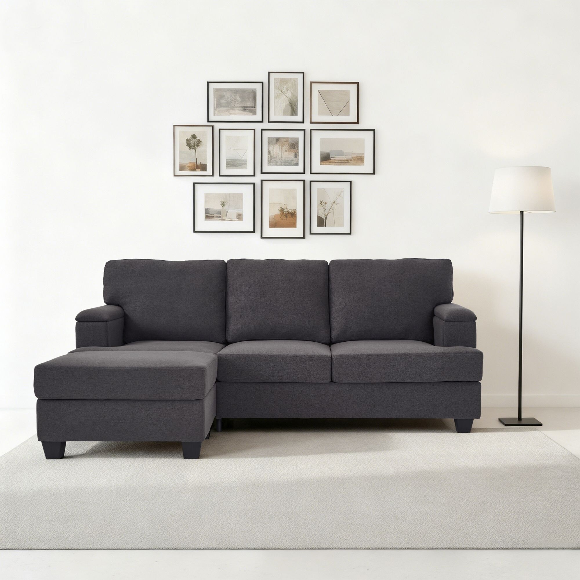 Modern Minimalist L-Shaped Linen Upholstered Sectional Sofa with Under-Seat Storage and Armrest Storage
