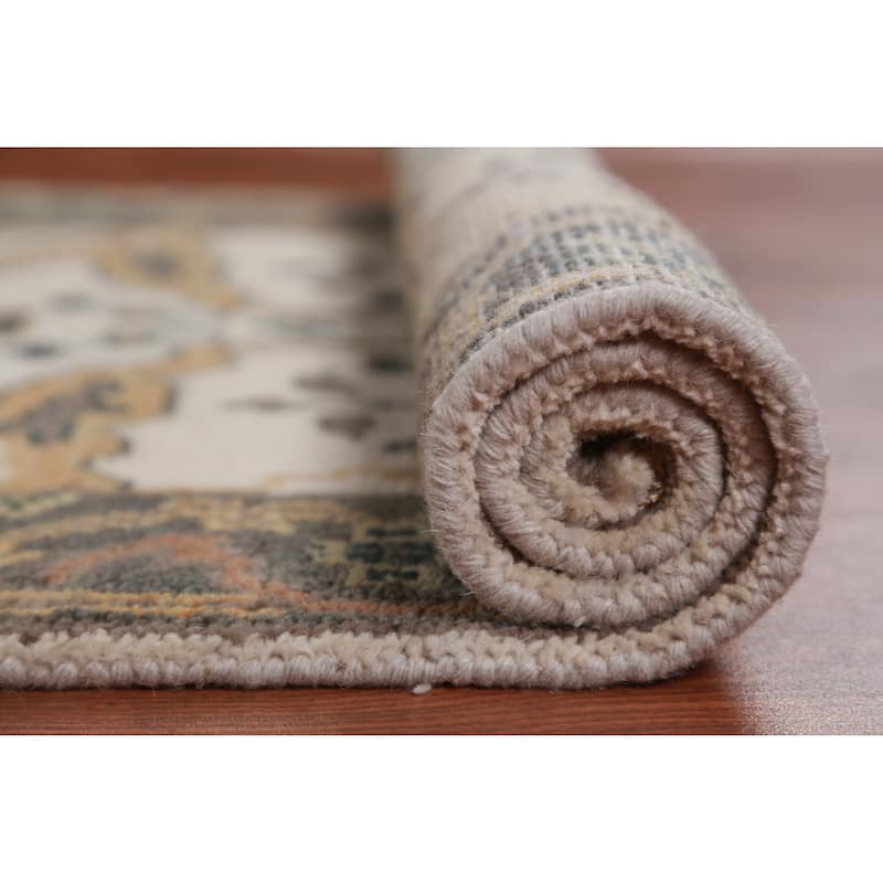Ivory Oushak Oriental Runner Rug Hand-Knotted Wool Carpet - 2'7" x 7'10"