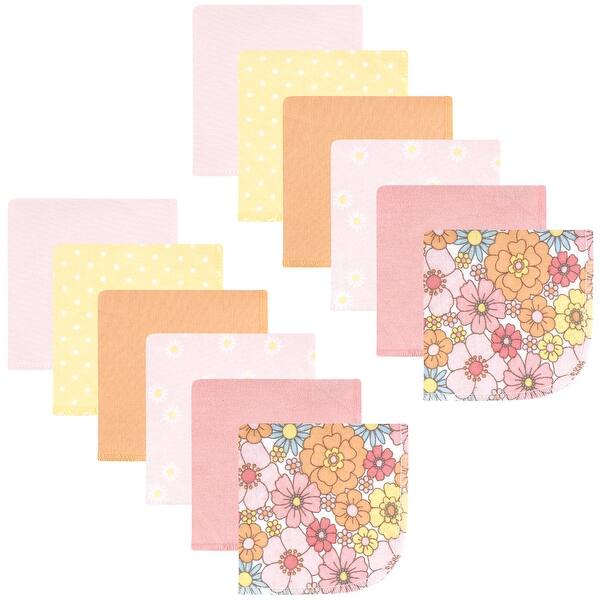 slide 1 of 1, Hudson Baby Infant Girl Flannel Cotton Washcloths, Peace Love Flowers 12 Pack, One Size - Peace Love Flowers 12 Pack - One Size One Size - Peace Love Flowers 12 Pack