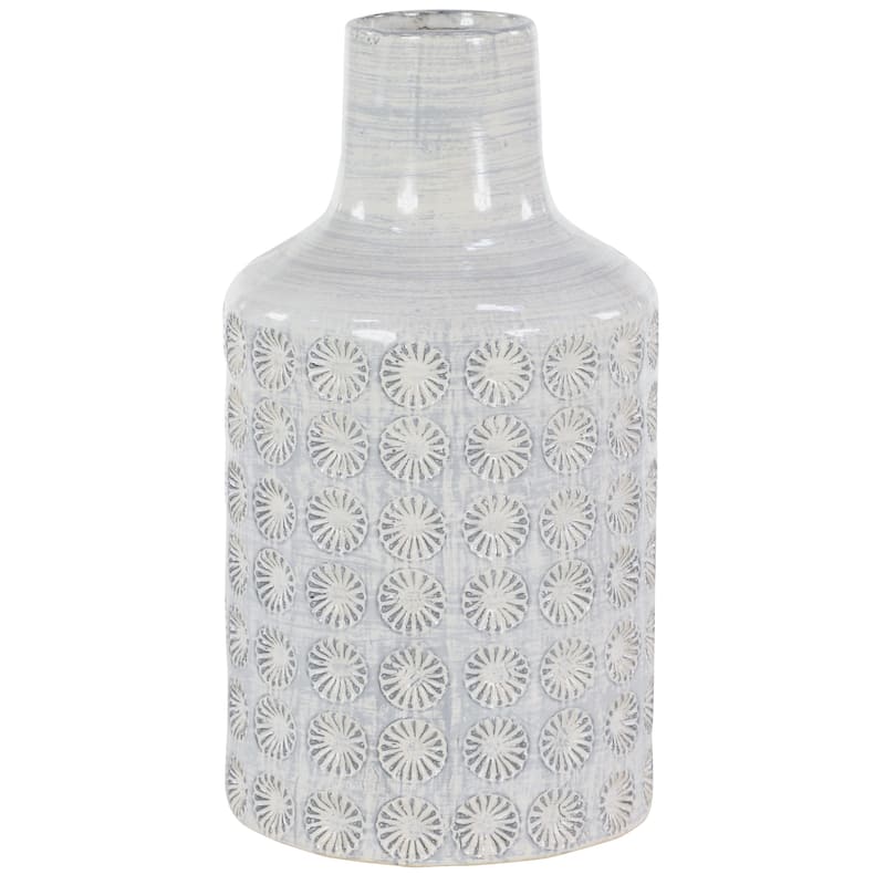 Porcelain Ceramic Floral Decorative Vase - White or Gray - CosmoLiving by Cosmopolitan